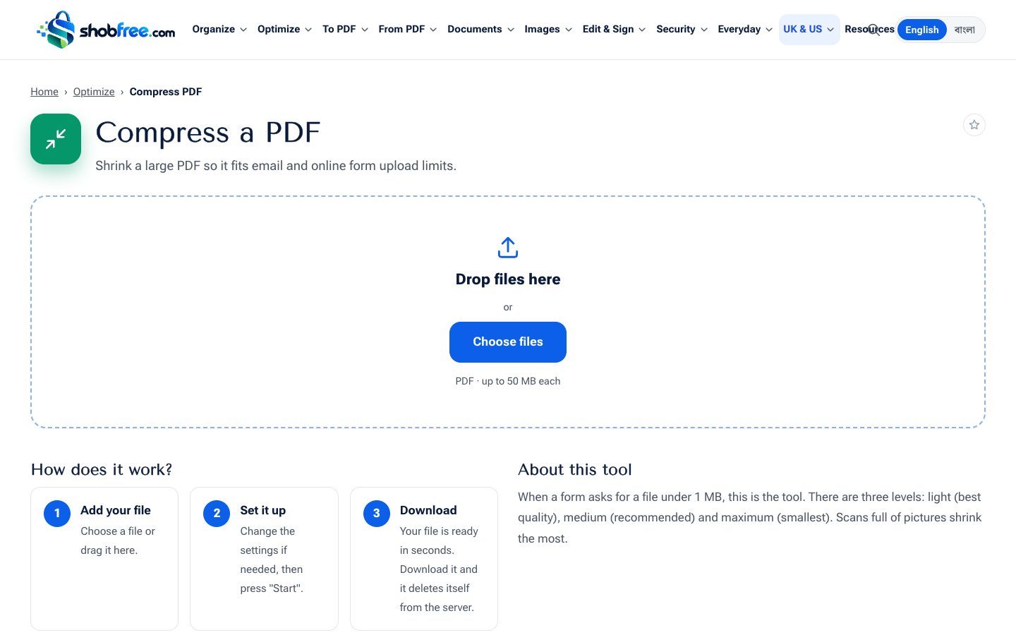 ShobFree Compress PDF tool